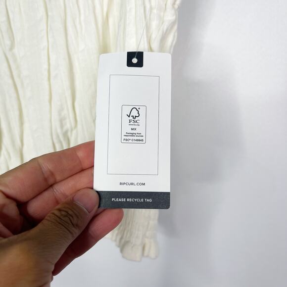 New Ripcurl Medium Cream Norah Tank Top Smocking Shoulder Tie Cotton Gauze Bone - Picture 6 of 11